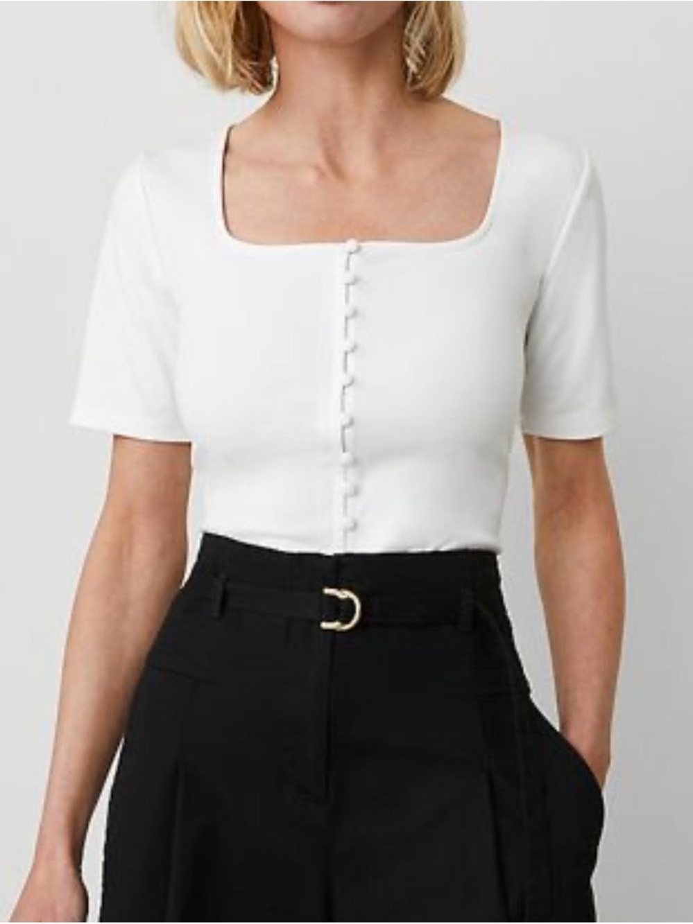Ann Taylor Square Neck Button Down Top, Size Medium, White
